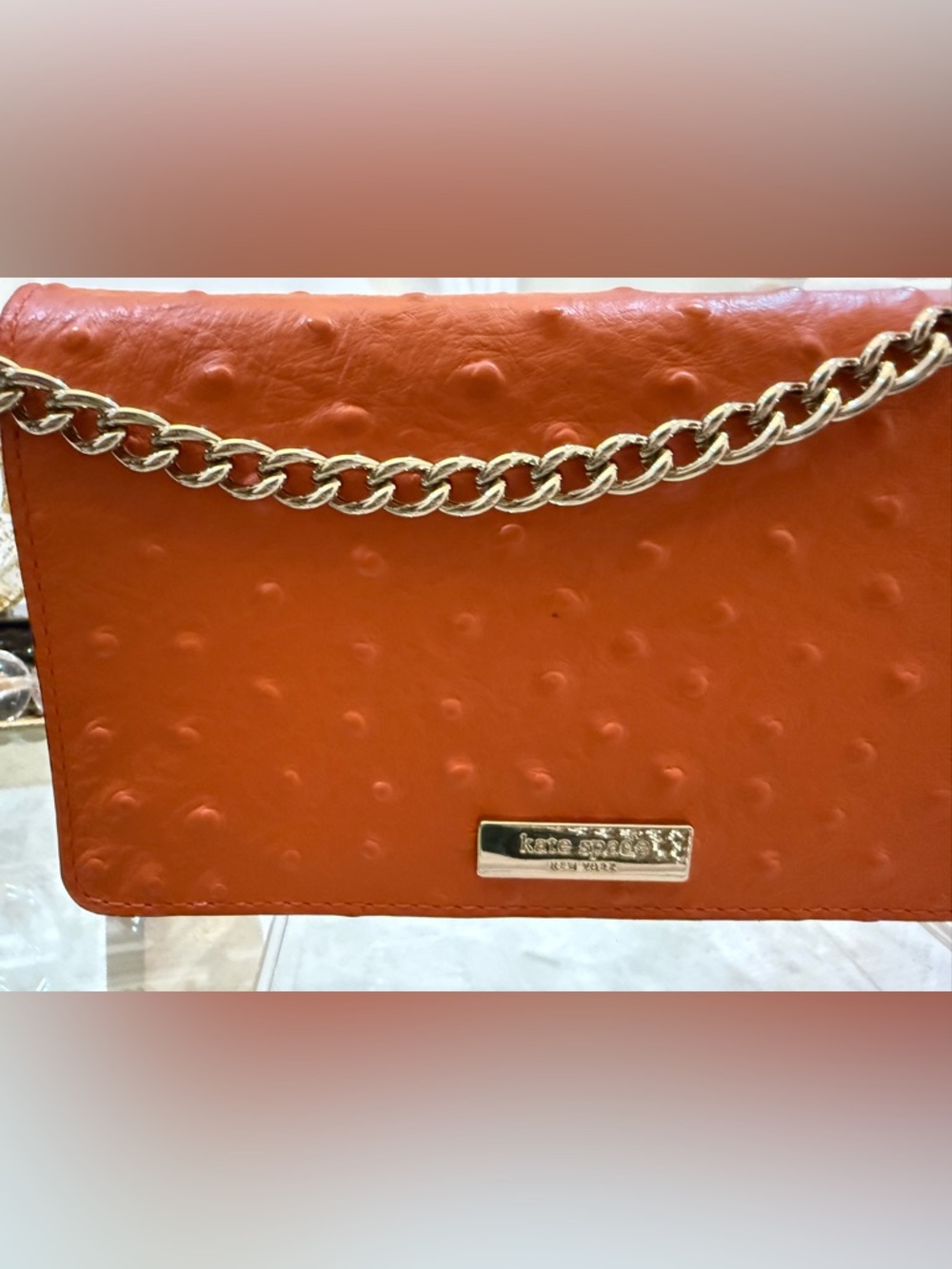 Kate Spade Ostrich Textured Leather Crossbody With Gold Chain!⭐️ - Picture 5 of 9